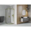 A modern bathroom with a gold-framed shower cabin and a floating vanity. Podgląd zdjęcia produktu