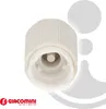 A close-up view of a white plastic cap for a floor heating manifold, with a logo at the bottom left. Produktbild-Vorschau