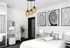 A bedroom scene with a bed, a vanity, and artwork on the wall. Produktbild-Vorschau