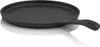 A black cast iron griddle pan with a handle, shown on a white background with a reflection. Produktbild-Vorschau