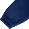 A close-up of the sleeve and cuff of a dark blue hoodie. Produktbild-Vorschau