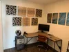 A home office setup with acoustic wall panels, a desk, and a computer. Podgląd zdjęcia produktu