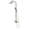 A black and gold shower system with a rain shower head and handheld shower. Podgląd zdjęcia produktu