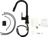 A black kitchen faucet and its accessories are laid out on a white background. Náhled obrázku produktu