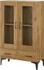 A wooden display cabinet with glass doors and a drawer, shown against a white background. Anteprima dell’immagine prodotto