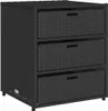A black poly rattan cabinet with three drawers is shown against a white background. Náhled obrázku produktu