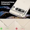 A close-up of a phone case on a rocky surface, with split images below showing protection features. Produktbild-Vorschau