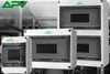 Three white electrical distribution boxes are displayed in front of a grey shelving unit. Produktbild-Vorschau
