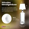 A product image showcasing a decorative LED table lamp with text overlays describing its features and dimensions. Anteprima dell’immagine prodotto