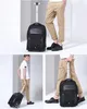 Collage of a man with a black trolley backpack, showing different angles and usage. Podgląd zdjęcia produktu