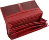 An open red wallet showing its internal compartments. Produktbild-Vorschau