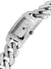 A close-up, side view of a silver Guess watch with a diamond-encrusted band and face. Produktbild-Vorschau