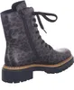 A single boot with a leopard print pattern. Voir les images du produit