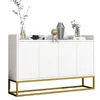 A white sideboard with gold legs is displayed against a white background, with decorative items on top. Anteprima dell’immagine prodotto