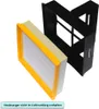 A vacuum cleaner filter and its frame against a white background. Produktbild-Vorschau