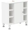 A white bathroom cabinet with a sliding door and open shelves, shown from a front-side angle on a white background. Náhled obrázku produktu