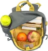 A top-down view of an open kindergarten backpack filled with school supplies and snacks. Anteprima dell’immagine prodotto