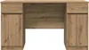 A front view of a wooden desk with drawers and cabinets. Produktbild-Vorschau