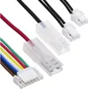 A close-up shot of several wire harnesses with different colored wires and white connectors. Voir les images du produit
