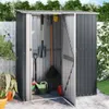 An open garden shed filled with gardening tools. Produktbild-Vorschau