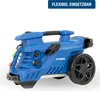 A blue Hyundai electric pressure washer is shown from a three-quarter angle on a white background. Produktbild-Vorschau