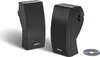 Two black Bose speakers are shown on a white background, with a CD in the foreground. Produktbild-Vorschau