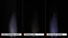 Three different car headlight beam patterns are shown side-by-side at night on a road. Produktbild-Vorschau