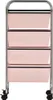 A four-drawer storage cart with pink drawers and a silver frame. Produktbild-Vorschau