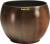 A brown ceramic planter with a black interior, featuring a green logo and text. Produktbild-Vorschau