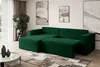 A modern living room with a green sectional sofa, a coffee table with vases, and artwork on the wall. Produktbild-Vorschau