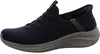 Side view of a blue Skechers slip-on shoe with a gray sole. Produktbild-Vorschau