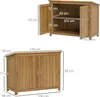 Two views of a wooden garden cabinet with dimensions indicated. Produktbild-Vorschau