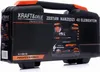 A black toolbox with orange accents, displaying a set of tools inside. The toolbox has branding and product information printed on its exterior. Produktbild-Vorschau