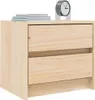 A wooden nightstand with two drawers, a stack of books, and a clock on top. Produktbild-Vorschau