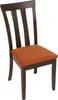 A single dining chair with a dark brown wooden frame and an orange fabric seat, isolated on a white background. Voir les images du produit