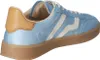 A side view of a blue sneaker with white accents and a tan heel. Produktbild-Vorschau