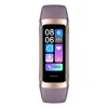 A product shot of a purple smartwatch with a rose gold trim, displaying various health and fitness metrics on its screen. Produktbild-Vorschau