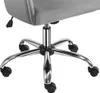 Close-up view of the base of a gray office chair, showing the chrome five-star base with casters. Produktbild-Vorschau