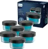 A product shot of Philips cleaning cartridges for shavers, with a box and several cartridges. Produktbild-Vorschau