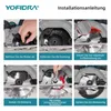 Instructional images showing how to install a saw blade on a circular saw. Voir les images du produit