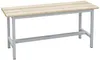 A simple bench with a wooden seat and a metal frame, shown against a white background. Podgląd zdjęcia produktu