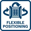 A graphic illustrating flexible positioning with arrows and a central device. Voir les images du produit