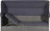 A grey rattan garden bed with a dark grey canopy and cushions, shown from a top-down view with one section of the cushion reclined. Produktbild-Vorschau