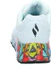 The back view of a white Skechers sneaker with a colorful, graffiti-style design on the heel. Voir les images du produit