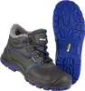 A pair of black winter safety boots with blue accents and a separate blue sole. Produktbild-Vorschau