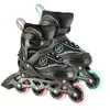 Two pairs of inline skates are shown against a white background. One pair has pink accents and wheels, while the other has mint green accents and wheels. Voir les images du produit