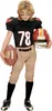 A young person dressed in an American football costume, holding a football and helmet. Produktbild-Vorschau