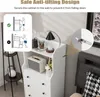 An illustration showing how to install an anti-tip device on a cabinet, alongside a close-up of the device itself. Náhled obrázku produktu