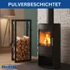 A modern black wood-burning stove with a log holder filled with firewood, set in a living room environment. Náhľad obrázku produktu
