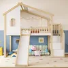 A child's loft bed with a slide and stairs, set up in a bedroom with colorful decor. Anteprima dell’immagine prodotto